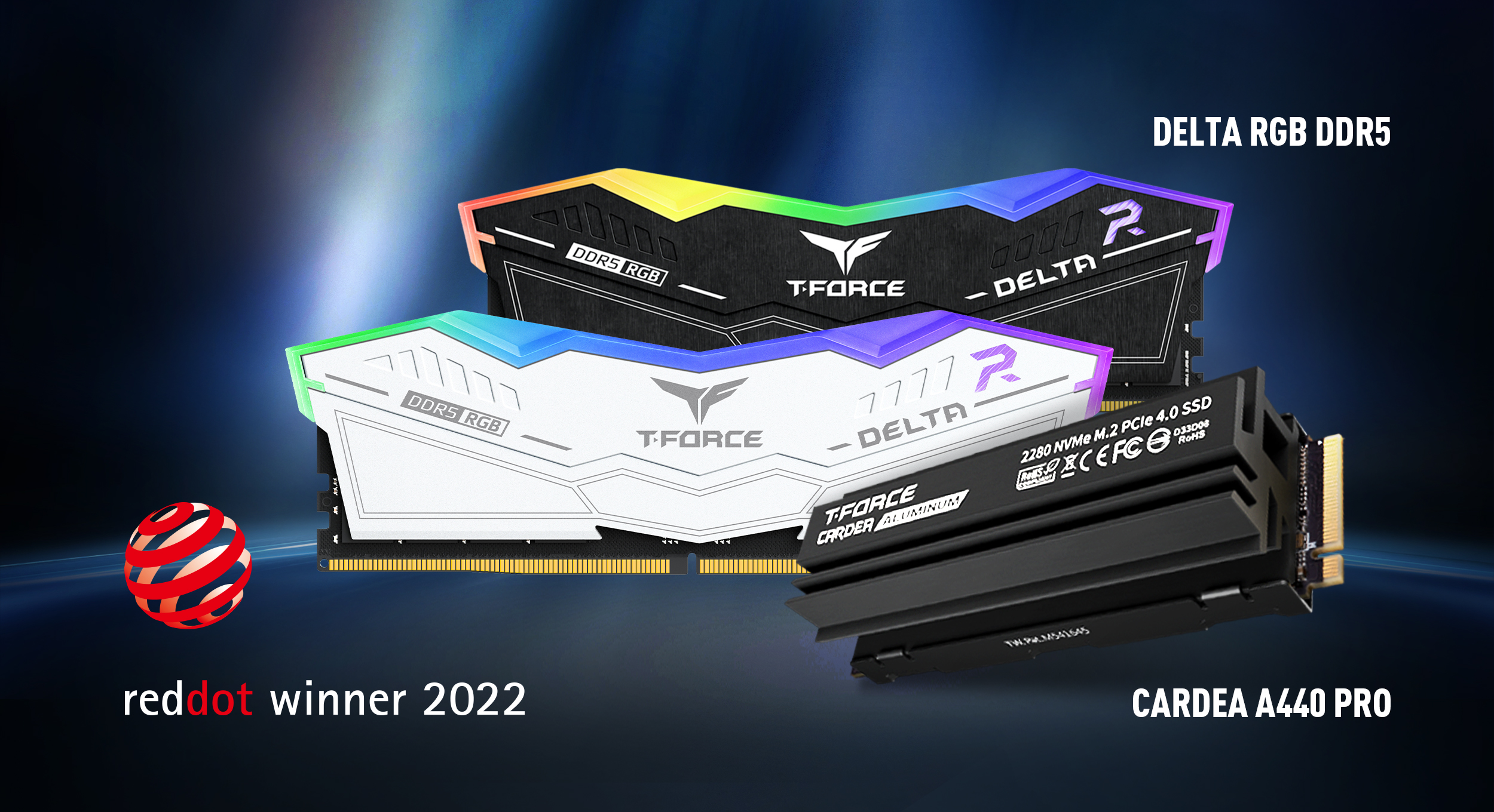 TEAMGROUP's T-FORCE DELTA RGB DDR5 Gaming Memory and CARDEA A440 PRO M.2 PCIe SSD Both Awarded with 2022 Red Dot Design Awards