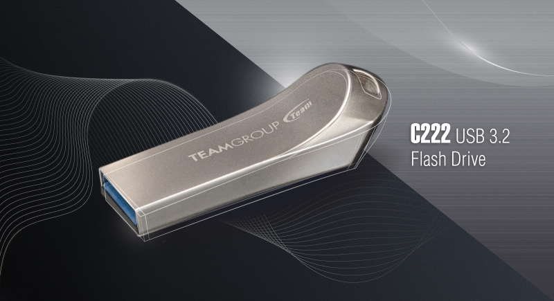 TEAMGROUP lanza la nueva unidad flash C222 USB3.2 con acabado fino de zinc:  Integrando un diseño ergonómico aerodinámico, para crear un estilo metálico de zinc a la moda